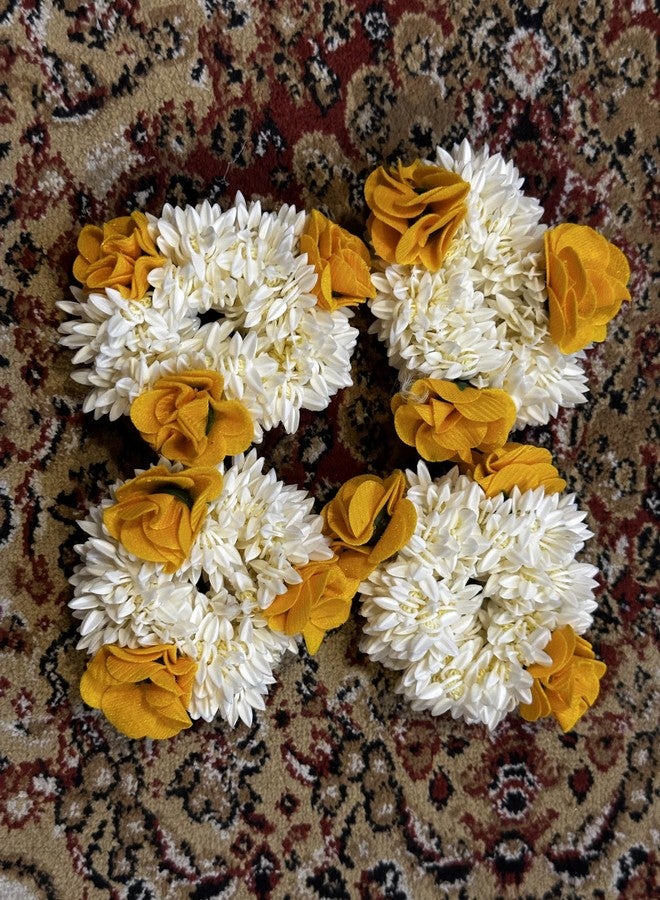 AnNafi Mogra White Gajra Flower Rubber Band for Hair and Hand Accessories, Indian Bridal Style, 1 Count (Yellow) - Image 2